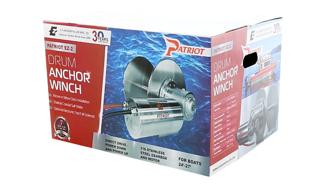 E-Z Anchor Puller Patriot anchor winches can be mounted above deck or below. It is perfect for shallow coastal saltwater.