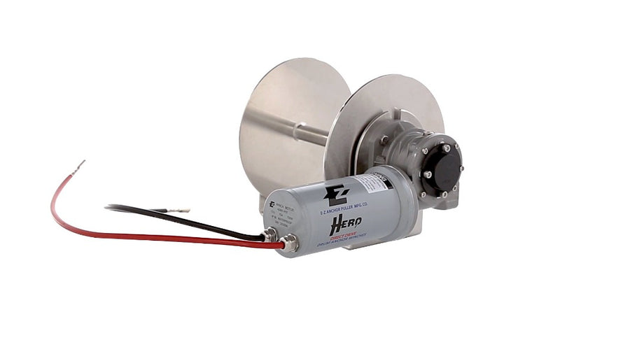 Hero direct drive marine anchor winch. Best small boat electric anchor winch for river and pontoon boats by EZ anchor puller.